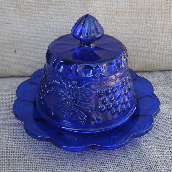 Vintage Mosser Cobalt Grapes Covered Butter Dish - Picture 14 of 16